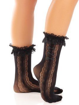 Носочки ажурные Leg Avenue Mini Bow Lace Anklet, черные, с рюшами, декор &mdash; бантики SX1046 фото
