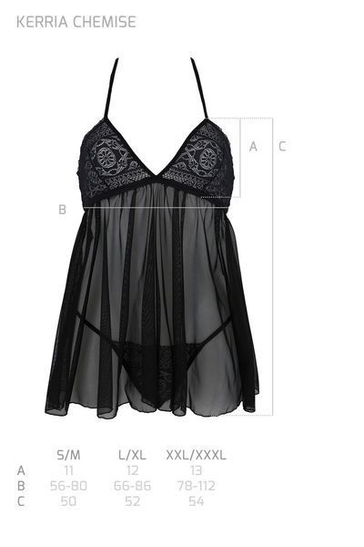 Пеньюар Passion KERRIA CHEMISE black, XXL/XXXL, кружевной верх, трусики в комплекте SX0490 фото