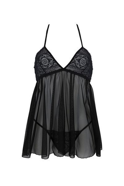 Пеньюар Passion KERRIA CHEMISE black, XXL/XXXL, кружевной верх, трусики в комплекте SX0490 фото