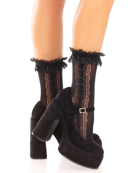 Шкарпетки ажурні Leg Avenue Mini Bow Lace Anklet, чорні, з рюшами, декор &mdash; бантики SX1046 фото