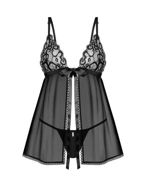 Сорочка бебі-дол Obsessive Blomentis babydoll & thong, XS/S, мереживний ліф, стрінги в комплекті SX1023 фото