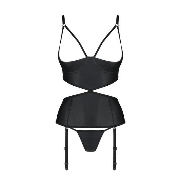 Корсет с открытой грудью Passion JANNIES CORSET XXL/XXXL black, стринги в наборе SO8447 фото