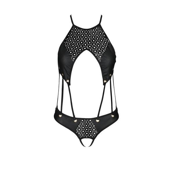 Боди с открытым доступом Passion TASMINA BODY S/M, black, экокожа, шнуровки, ажурные кружева SO7110 фото