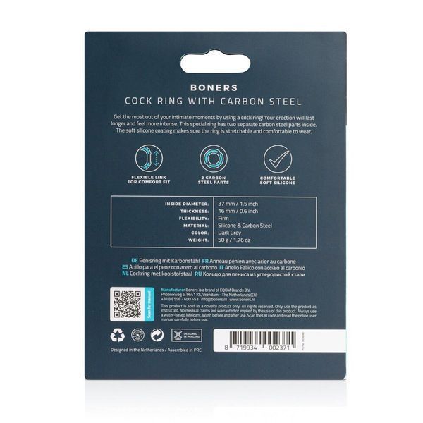 Эрекционное кольцо Boners Cock Ring With Steel Core, стальные вставки, внутренний диаметр 3,7 см SO8874 фото