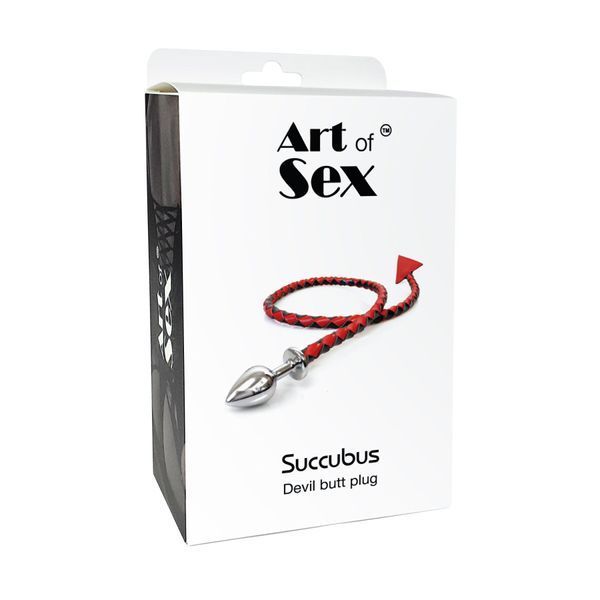 Металлическая анальная пробка M с дьявольским хвостом Art of Sex - Succubus, экокожа, черный/золото SO9746 фото