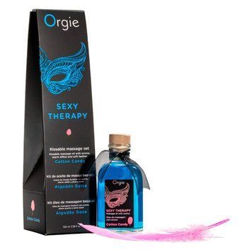 Набор для массажа Orgie &ndash; Sexy Therapy Cotton Candy (100 мл), съедобное разогревающее масло + перышко SX1506 фото