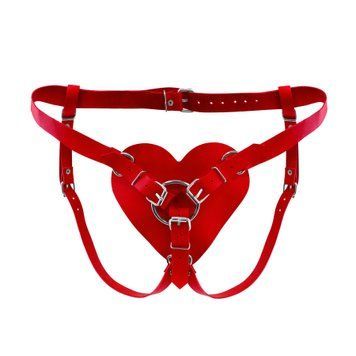 Трусики Сердце для страпона из натуральной кожи Feral Feelings - Hearts Strap-on Belt Red SO9419 фото