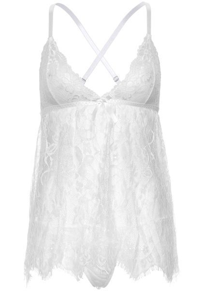 Сорочка беби-долл Leg Avenue Floral lace babydoll & string White M, стринги SO9173 фото