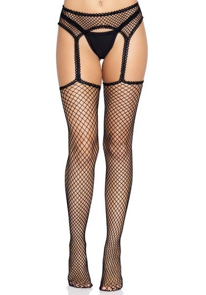 Чулки-сетка Leg Avenue Net stockings with garter belt One size Black, пояс, подвязки SO8577 фото