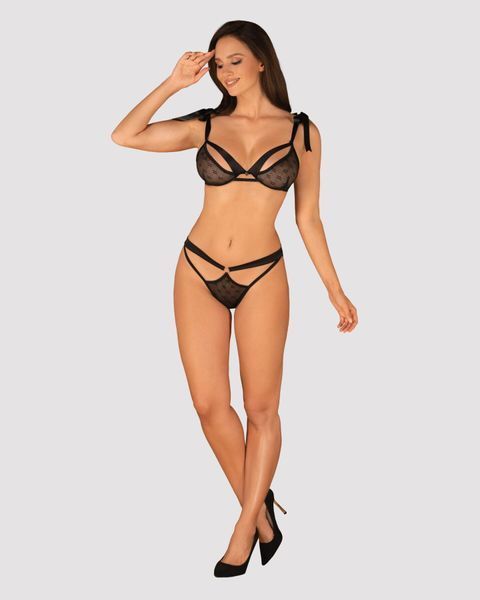 (SALE) Напівпрозорий еротичний комплект Obsessive Obsessivia 2-pcs set black S/M, бюстгальтер та трусики, а SO7297 фото
