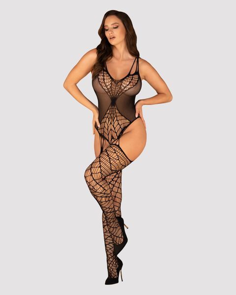 (SALE) Ажурний бодістокінг під павутину Obsessive Bodystocking G325 black S/M/L, чорний, комбінезон, імітац SO7247 фото