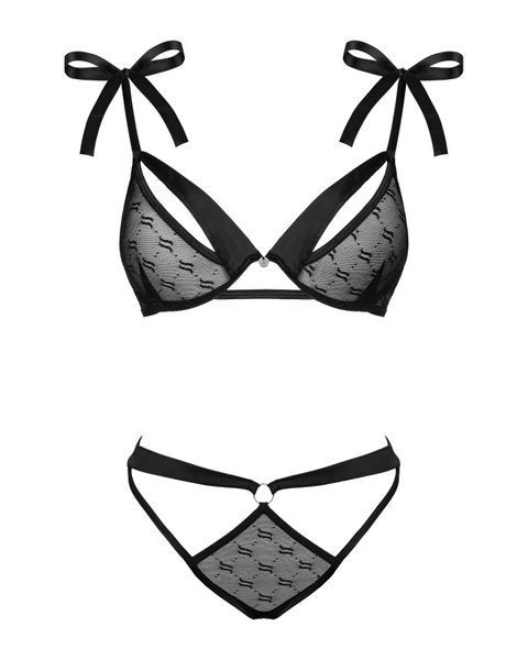 (SALE) Напівпрозорий еротичний комплект Obsessive Obsessivia 2-pcs set black S/M, бюстгальтер та трусики, а SO7297 фото