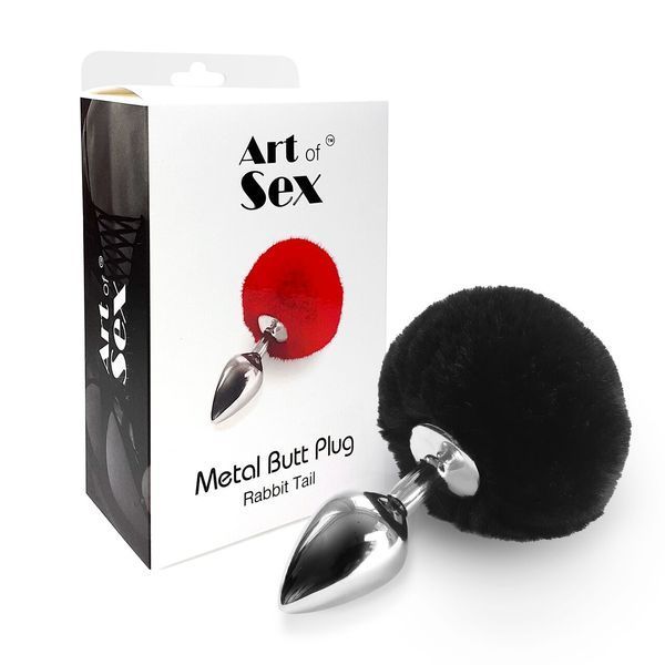 Металлическая анальная пробка М Art of Sex - Metal Butt plug Rabbit Tail Black, диаметр 3,4 см SO6961 фото