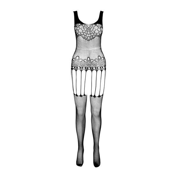 Бодистокинг Passion ECO BS001 One Size black, с доступом, имитация подвязок, флористический декор SO7065 фото