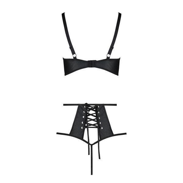 Комплект белья Passion TASMINA SET XXL/XXXL black, лиф, высокие трусики с корсетом сзади SO8492 фото