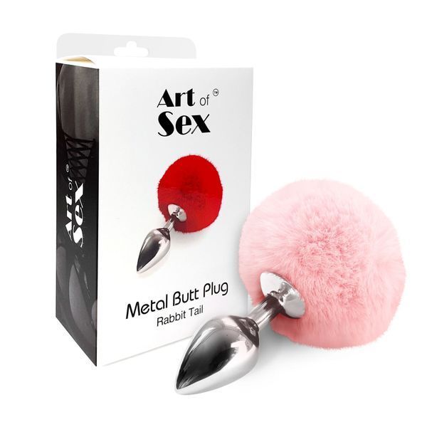 Металлическая анальная пробка М Art of Sex - Metal Butt plug Rabbit Tail Soft pink, диаметр 3,4 см SO6692 фото