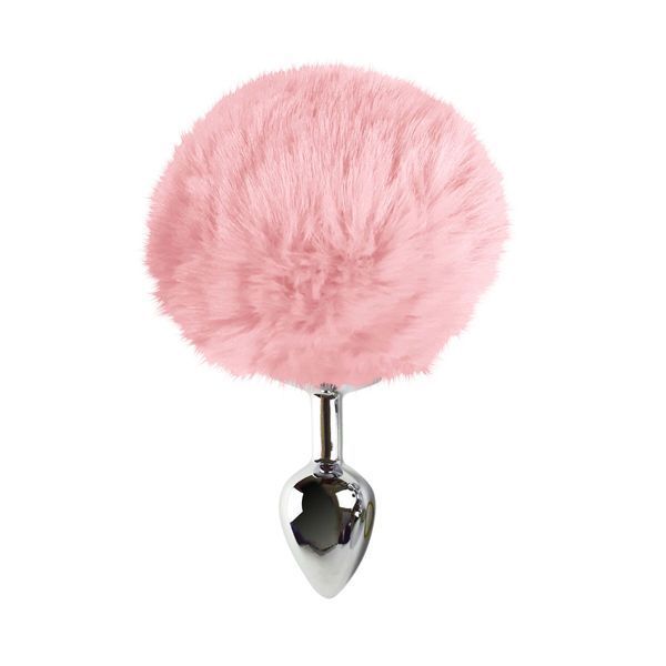 Металлическая анальная пробка М Art of Sex - Metal Butt plug Rabbit Tail Soft pink, диаметр 3,4 см SO6692 фото