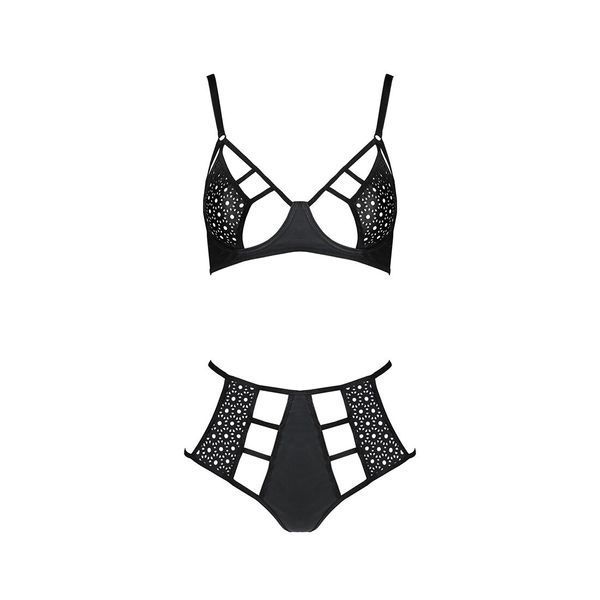Комплект белья Passion TASMINA SET XXL/XXXL black, лиф, высокие трусики с корсетом сзади SO8492 фото
