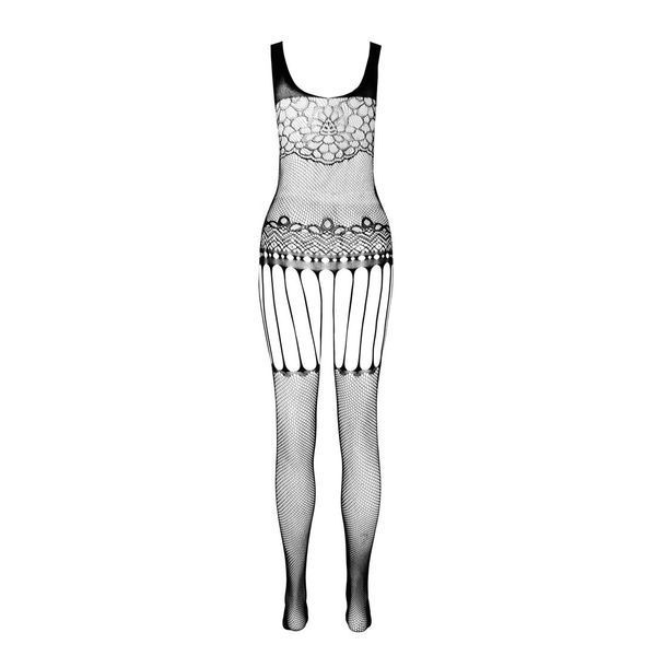 Бодистокинг Passion ECO BS001 One Size black, с доступом, имитация подвязок, флористический декор SO7065 фото