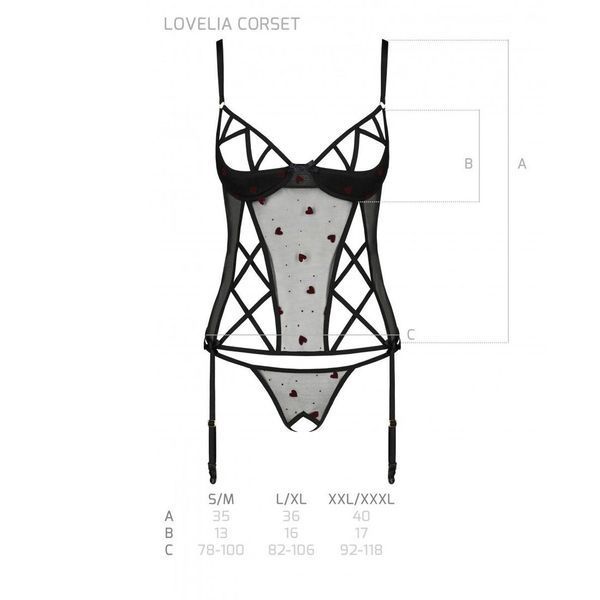 Корсет з підв'язками, стрінги Passion LOVELIA CORSET XXL/XXXL, black SO4767 фото