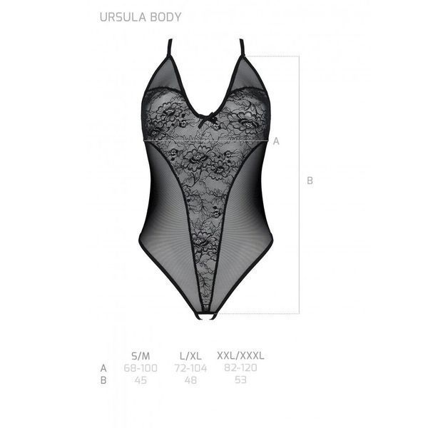 Боді з ажурним декором та відкритим кроком Passion URSULA BODY S/M, black SO5830 фото