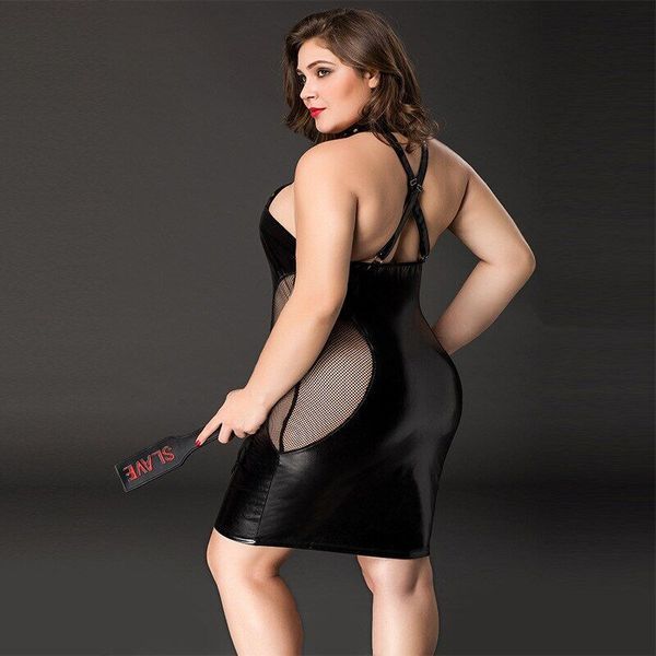 Эротическое платье JSY &laquo;Соблазнительная Мила&raquo; Plus Size Black, прозрачные вставки, стрепы, халтер SO8366 фото