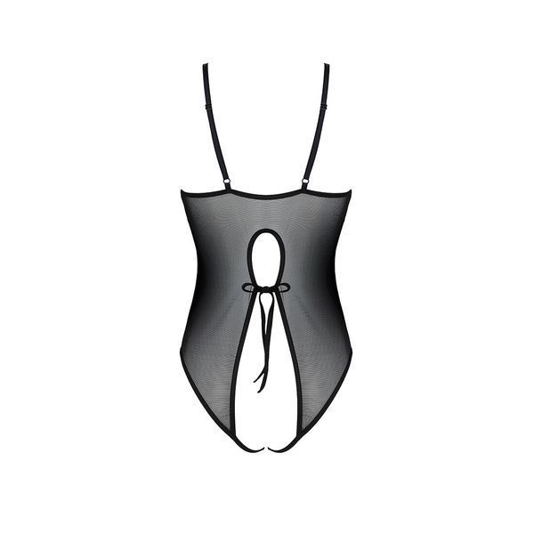 Боді з ажурним декором та відкритим кроком Passion URSULA BODY S/M, black SO5830 фото