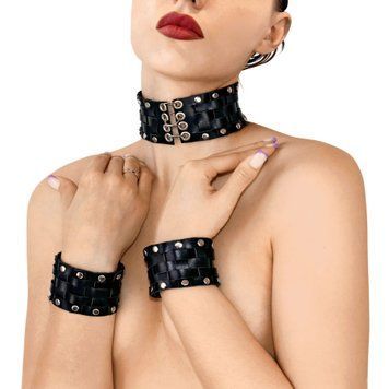 Кожаный чокер с манжетами Art of Sex - Leather Chezarro SO9747 фото