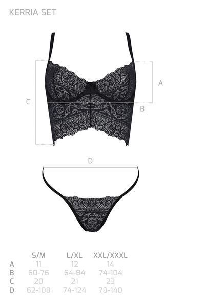 Комплект Passion KERRIA SET black, L/XL, сітка+мереживо, бюстьє та стрінги SX0491 фото