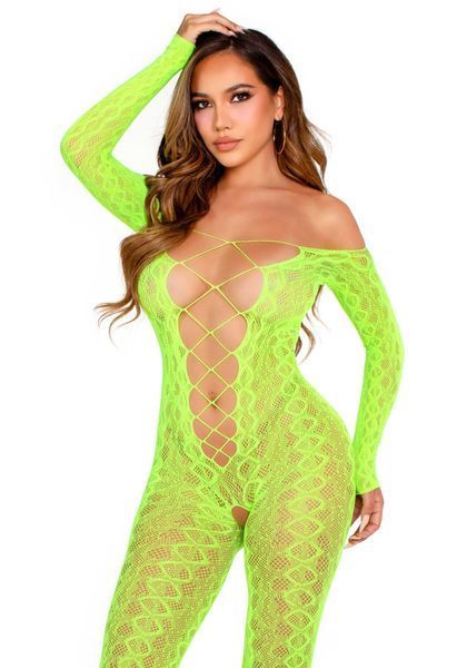 Бодистокинг Leg Avenue Crotchless Footless Lingerie Bodystocking One Size Neon Green SX2777 фото