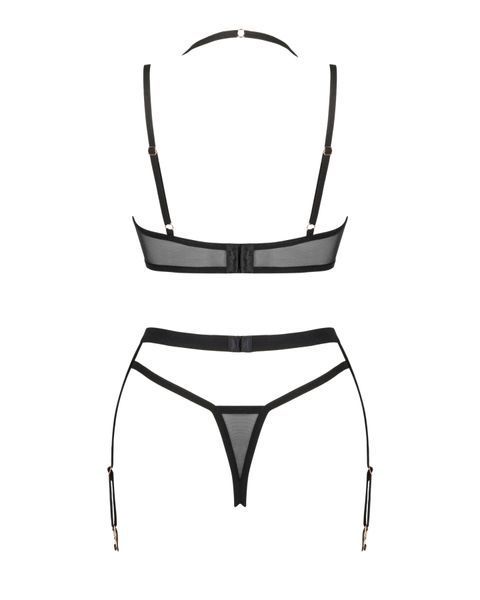 Комплект белья Obsessive Selinne 3-pcs set XL/2XL Black, бюстгальтер, стринги пояс для чулок SO8669 фото