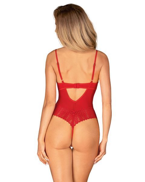 Боді з доступом Obsessive Ingridia crotchless teddy XS/S, червоне, відкриті груди SO9025 фото