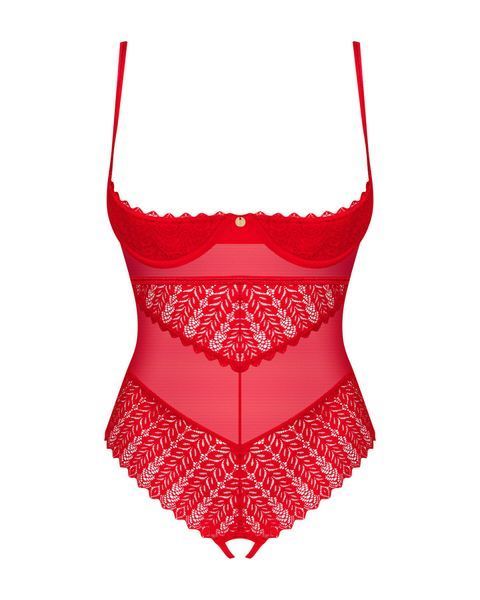 Боді з доступом Obsessive Ingridia crotchless teddy XS/S, червоне, відкриті груди SO9025 фото