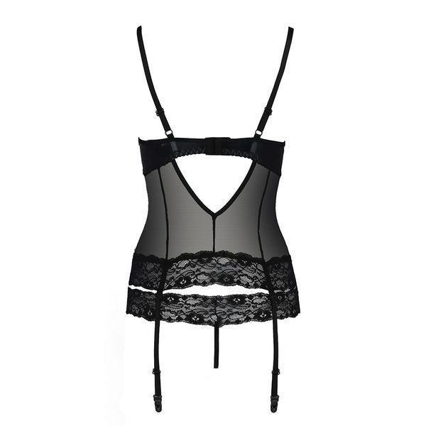 Корсет с открытой грудью Passion Exclusive NORTH CORSET S/M, black, пажи, трусики, шнуровка PS24005 фото