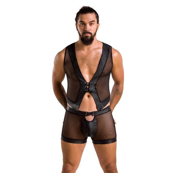 Комплект мужского белья на шнуровке Passion 053 SET WILLIAM S/M Black, жилет, боксеры SO7628 фото