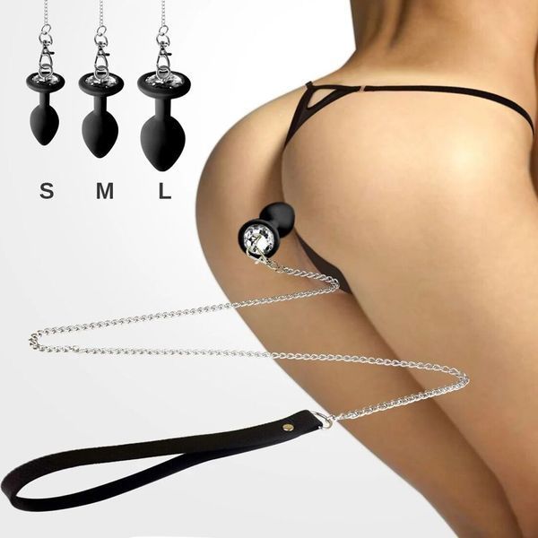 Силиконовая анальная пробка Art of Sex Silicone Anal Plug with Leash size M с поводком Black SO6180 фото