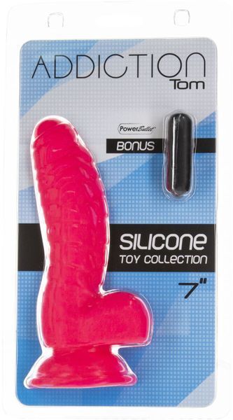 Ребристый фаллоимитатор на присоске ADDICTION &mdash; Tom 7&Prime; Dildo With Balls &mdash; Pink, вибропуля в подарок SO5585 фото