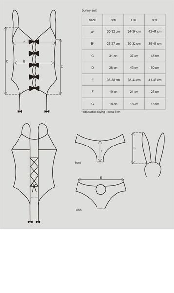 Эротический костюм зайки Obsessive Bunny suit 4 pcs costume pink S/M, розовый, топ с подвязками SO7254 фото