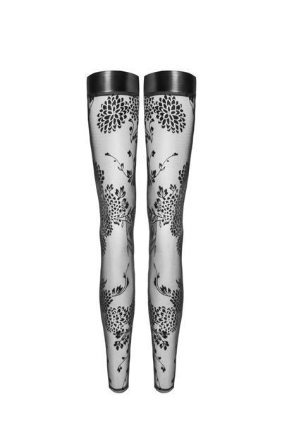 Чулки без мыска Noir Handmade F243 Tulle stockings with patterned flock embroidery, M SX0156 фото