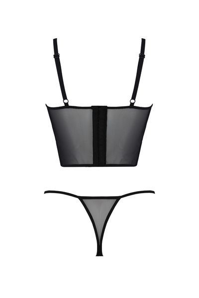 Комплект Passion KERRIA SET black, S/M, сітка+мереживо, бюстьє та стрінги SX0492 фото