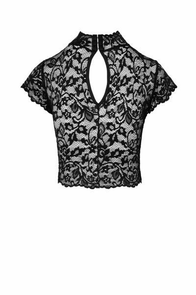 Топ Noir Handmade F303 Essence, M, black, кружевной, короткий рукав, воротник-стойка SX0256 фото