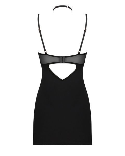 (SALE) Сорочка Obsessive Selinne chemise & thong XS/S Black, стрінги, подвійні бретелі SO8670 фото