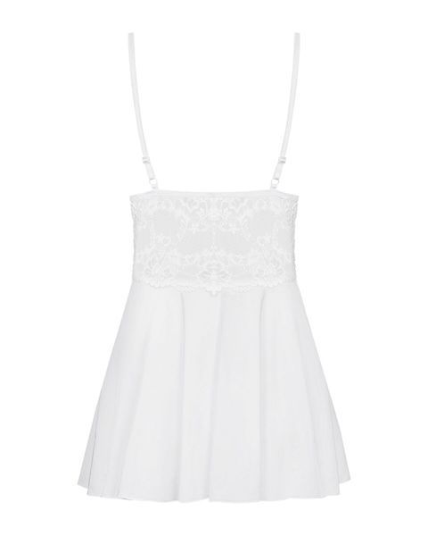 Сатиновый пеньюар с кружевом Obsessive 810-BAB-2 babydoll & thong S/M, белый, пеньюар, танга SO7154 фото