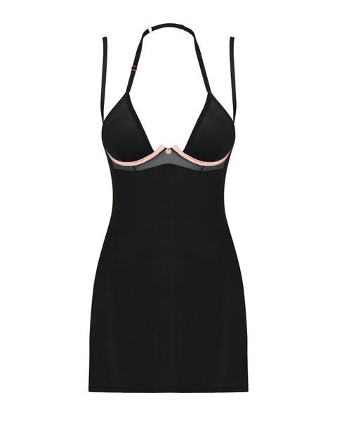 (SALE) Сорочка Obsessive Selinne chemise & thong XS/S Black, стрінги, подвійні бретелі SO8670 фото