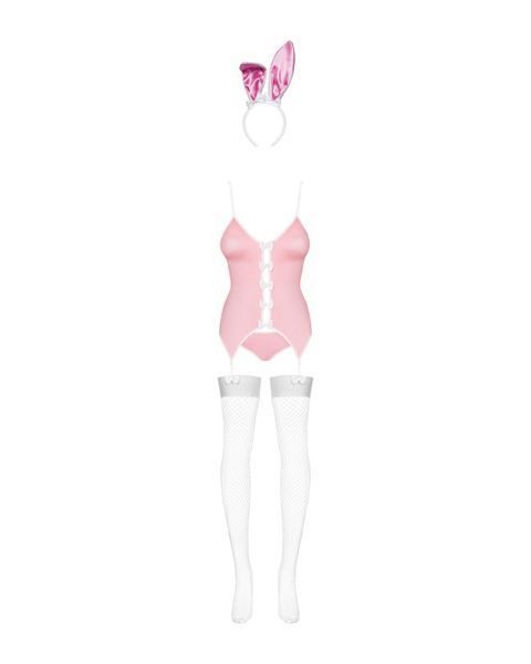 Эротический костюм зайки Obsessive Bunny suit 4 pcs costume pink S/M, розовый, топ с подвязками SO7254 фото