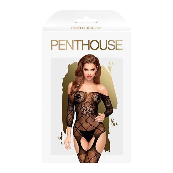 Бодистокинг с флористическо-геометрическим орнаментом Penthouse - Top-Notch Black S/L SO4384 фото