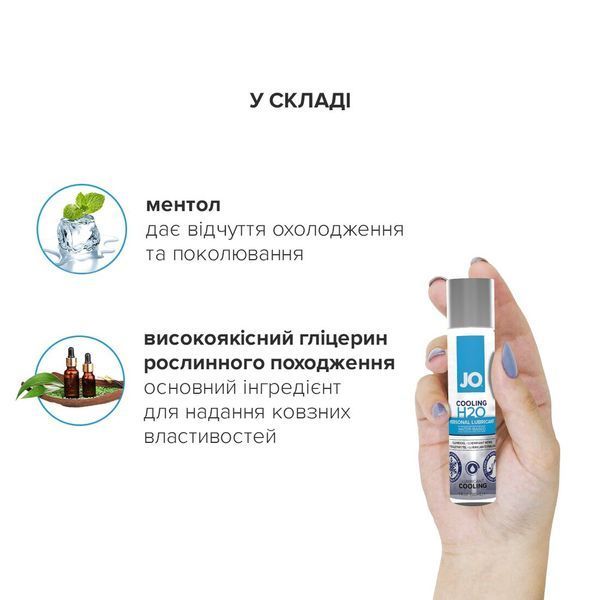 Охлаждающая смазка на водной основе JO H2O COOLING (60 мл) с ментолом, растительный глицерин SO1680 фото