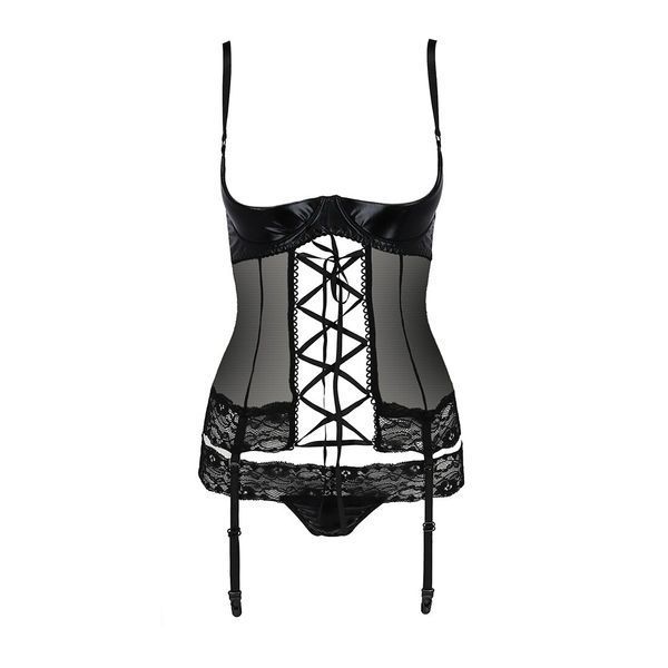 Корсет с открытой грудью Passion Exclusive NORTH CORSET XXL/XXXL, black, пажи, трусики, шнуровка PS24006 фото