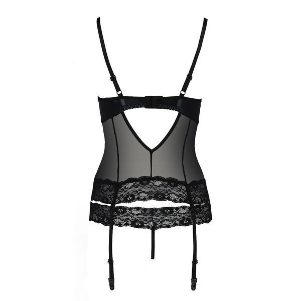Корсет с открытой грудью Passion Exclusive NORTH CORSET XXL/XXXL, black, пажи, трусики, шнуровка PS24006 фото
