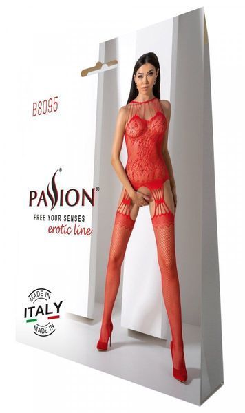 Бодистокинг с множеством бретелей Passion BS095 One Size, red, имитация пояса и чулок, с доступом SO8927 фото